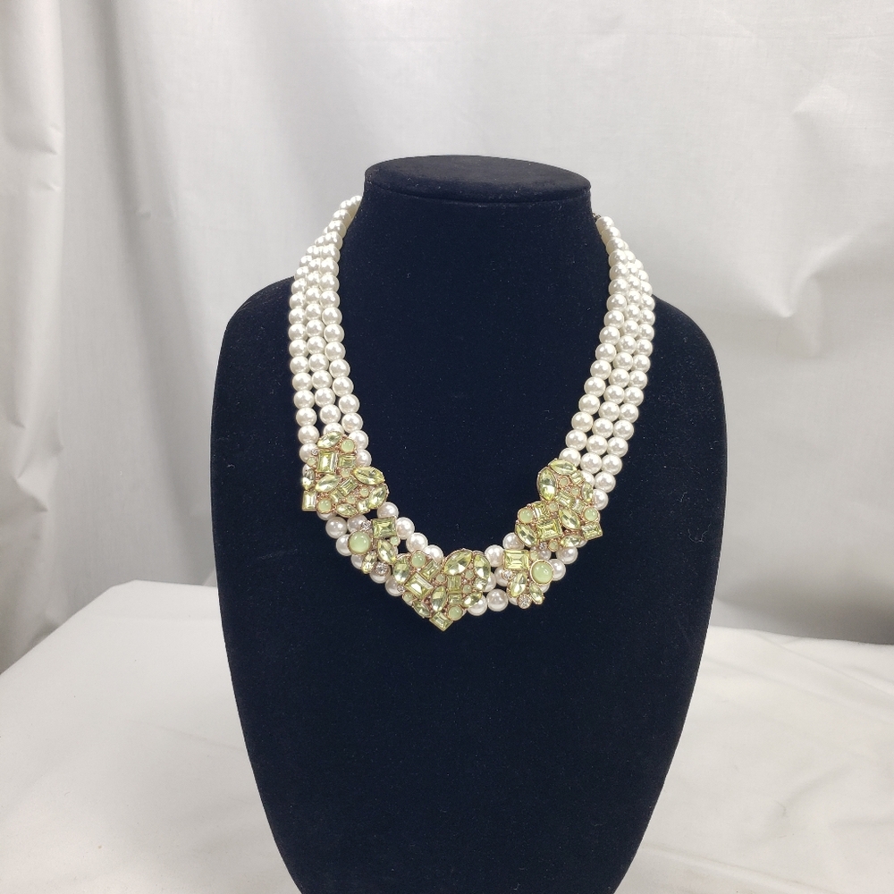 Betsey Johnson Heart Triple Strand Pearl Necklace